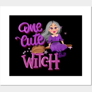 One cute witch in a broom Posters and Art